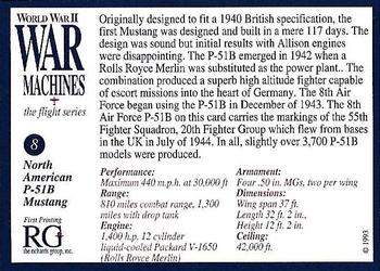 1993 The Richards Group World War II War Machines #8 North American P-51B Mustang Back