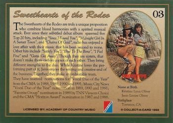 1992 Collect-A-Card Country Classics #03 Sweethearts of the Rodeo Back
