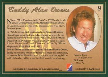 1992 Collect-A-Card Country Classics #8 Buddy Alan Owens Back