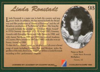 1992 Collect-A-Card Country Classics #93 Linda Ronstadt Back