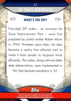 2011 Topps American Pie #83 Zip Codes introduced Back