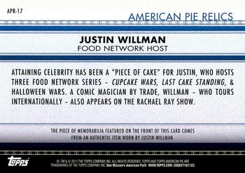 2011 Topps American Pie - Relics #APR-17 Justin Willman Back