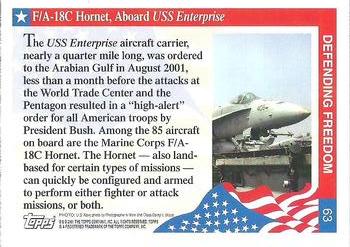 2001 Topps Enduring Freedom #63 F/A-18C Hornet, Aboard USS Enterprise Back