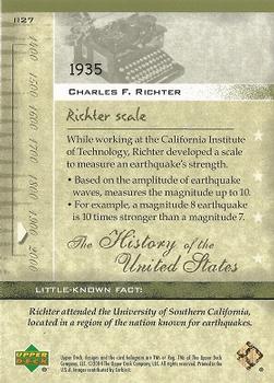 2004 Upper Deck History of the United States #II27 Charles F. Richter Back