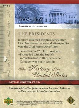 2004 Upper Deck History of the United States #TP17 Andrew Johnson Back