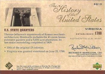 2004 Upper Deck History of the United States - U.S. State Quarters Cards #SQ10 Virginia Back
