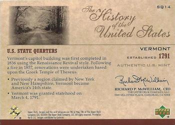 2004 Upper Deck History of the United States - U.S. State Quarters Cards #SQ14 Vermont Back