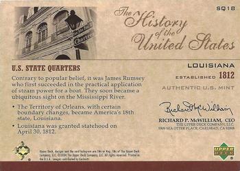 2004 Upper Deck History of the United States - U.S. State Quarters Cards #SQ18 Louisiana Back