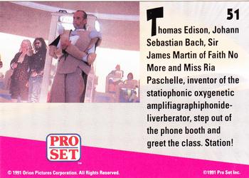 1991 Pro Set Bill & Ted's Most Atypical Movie Cards #51 Thomas Edison, Johann Sebastian Bach, Sir James Martin, Back
