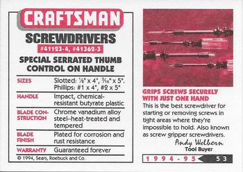 1994-95 Craftsman #53 Screwdriver Set Back