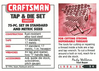 1994-95 Craftsman #54 Tap & Die Set Back