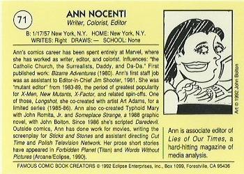 1992 Eclipse Famous Comic Book Creators #71 Ann Nocenti Back