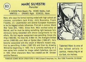 1992 Eclipse Famous Comic Book Creators #83 Marc Silvestri Back