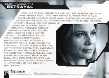 2003 Inkworks Alias Season 2 #19 Betrayal  02.09 - Passage Pt 2 Back