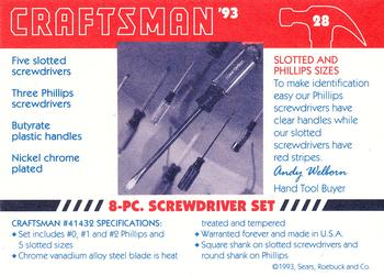 1993 Craftsman #28 Screwdrivers Back