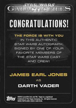 2012 Topps Star Wars: Galactic Files - Autographs #NNO10 James Earl Jones Back