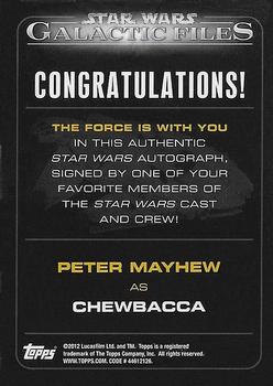 2012 Topps Star Wars: Galactic Files - Autographs #NNO15 Peter Mayhew Back