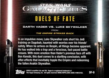 2012 Topps Star Wars: Galactic Files - Duels of Fate #DF-9 Darth Vader vs. Luke Skywalker Back