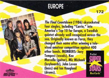 1991 Pro Set SuperStars MusiCards #172 Europe Back
