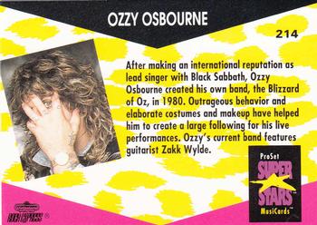 1991 Pro Set SuperStars MusiCards #214 Ozzy Osbourne Back