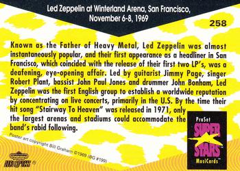 1991 Pro Set SuperStars MusiCards #258 Led Zeppelin at Winterland Arena, San Francisco Back