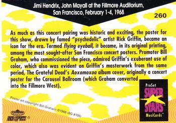 1991 Pro Set SuperStars MusiCards #260 Jimi Hendrix, John Mayall at the Fillmore Auditorium, San Francisco Back