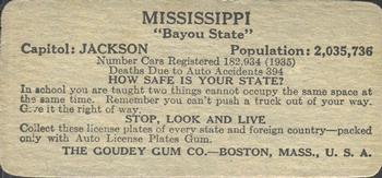 1936 Goudey Auto License Plates (R19-1) #NNO Mississippi Back
