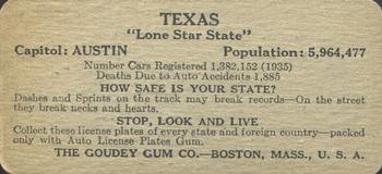 1936 Goudey Auto License Plates (R19-1) #NNO Texas Back