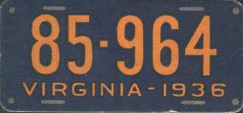 1936 Goudey Auto License Plates (R19-1) #NNO Virginia Front