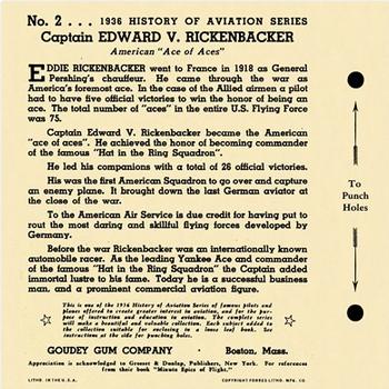 1936 Goudey History of Aviation (R65) #2 Capt. Edward V. Rickenbacker Back