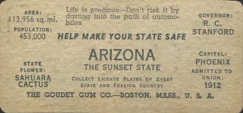 1937 Goudey Auto License Plates (R19-2) #NNO Arizona Back