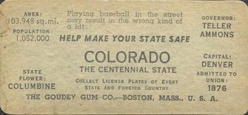 1937 Goudey Auto License Plates (R19-2) #NNO Colorado Back