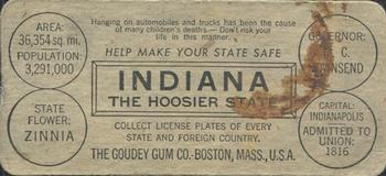 1937 Goudey Auto License Plates (R19-2) #NNO Indiana Back