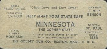1937 Goudey Auto License Plates (R19-2) #NNO Minnesota Back