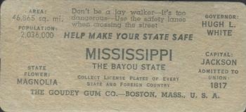 1937 Goudey Auto License Plates (R19-2) #NNO Mississippi Back