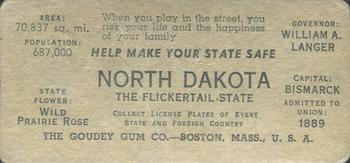 1937 Goudey Auto License Plates (R19-2) #NNO North Dakota Back