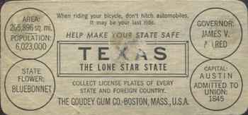 1937 Goudey Auto License Plates (R19-2) #NNO Texas Back