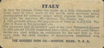1937 Goudey Auto License Plates (R19-2) #NNO Italy Back