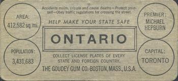 1937 Goudey Auto License Plates (R19-2) #NNO Ontario Back