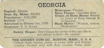 1938 Goudey Auto License Plates (R19-3) #NNO Georgia Back