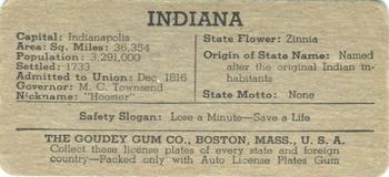 1938 Goudey Auto License Plates (R19-3) #NNO Indiana Back