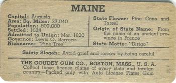 1938 Goudey Auto License Plates (R19-3) #NNO Maine Back