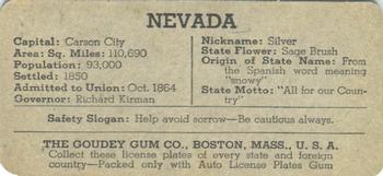 1938 Goudey Auto License Plates (R19-3) #NNO Nevada Back