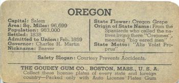 1938 Goudey Auto License Plates (R19-3) #NNO Oregon Back