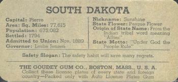 1938 Goudey Auto License Plates (R19-3) #NNO South Dakota Back