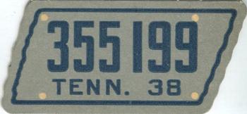 1938 Goudey Auto License Plates (R19-3) #NNO Tennessee Front