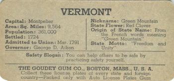 1938 Goudey Auto License Plates (R19-3) #NNO Vermont Back