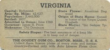 1938 Goudey Auto License Plates (R19-3) #NNO Virginia Back