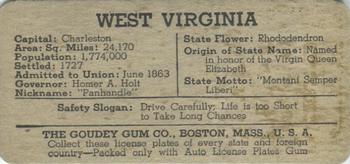 1938 Goudey Auto License Plates (R19-3) #NNO West Virginia Back