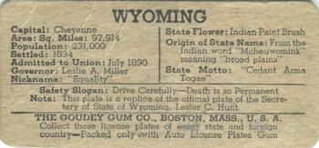 1938 Goudey Auto License Plates (R19-3) #NNO Wyoming Back